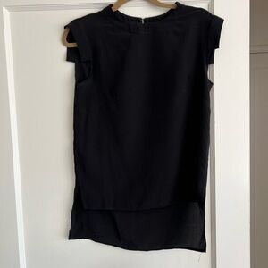 Black Silk Top, cap sleeves, high low bottom